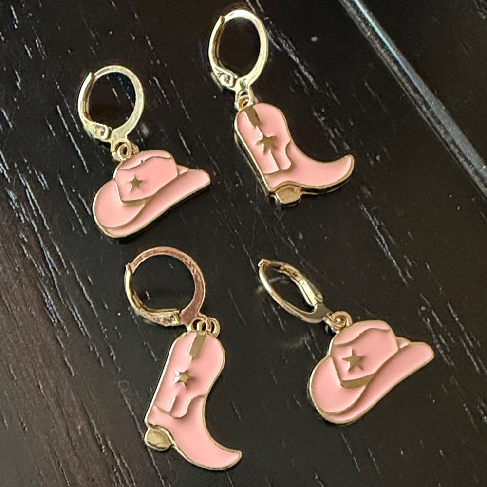 Pink Cowboy Boot and Hat Earrings-NWT